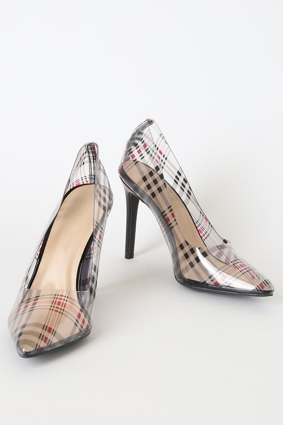 black and red plaid heels