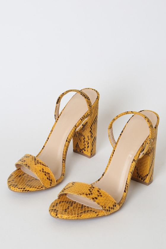 yellow snake print heels