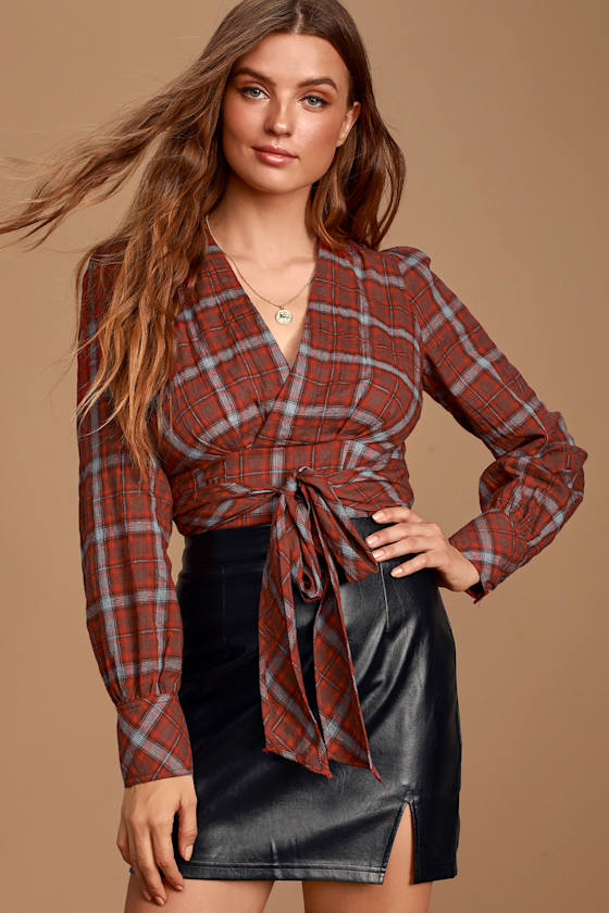 Cute Red Plaid Top - Long Sleeve Top - Cropped Top - Tying Top - Lulus