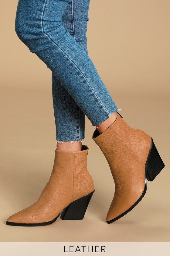cognac low heel booties