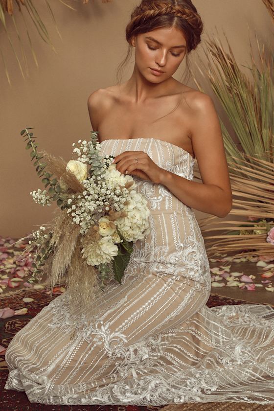 Ever Thine White Lace Strapless Maxi Dress 6