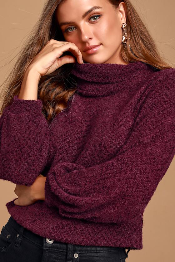 Cozy Wine Red Sweater Top Turtleneck Sweater Cropped Top Lulus
