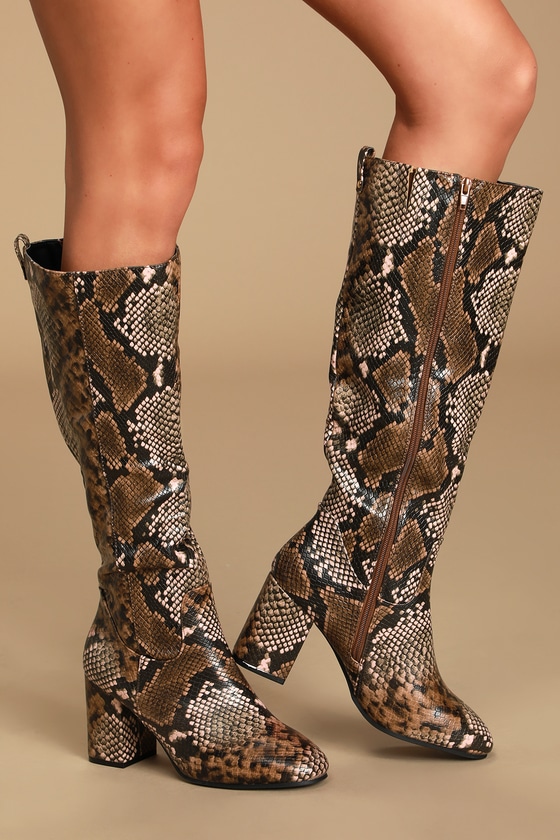 chunky snake print boots