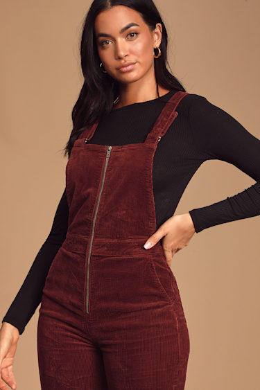 Rolla's Eastcoast Flare Corduroy Overalls Burgundy Overalls