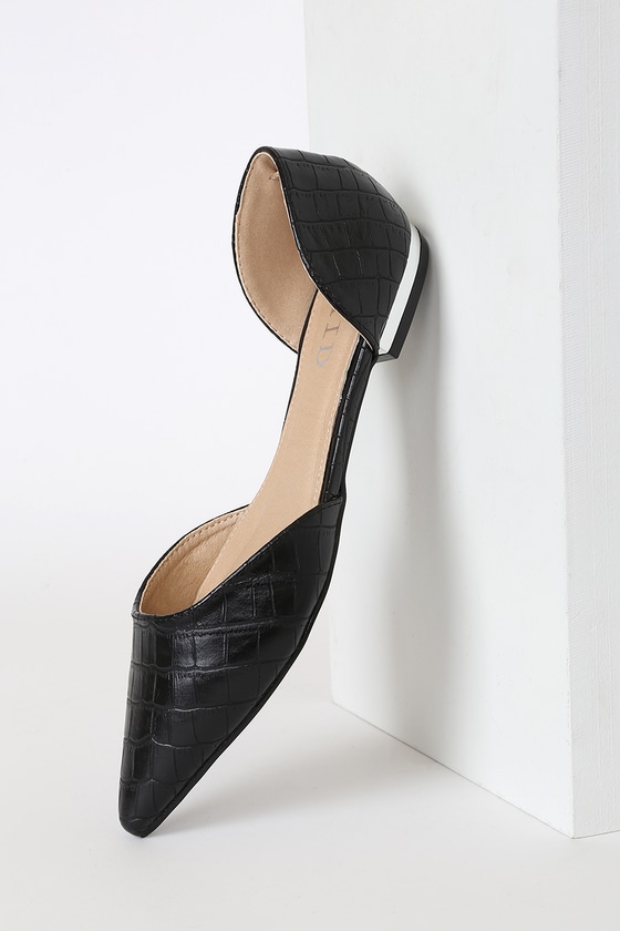 Caroline Black Crocodile Embossed D'Orsay Flats