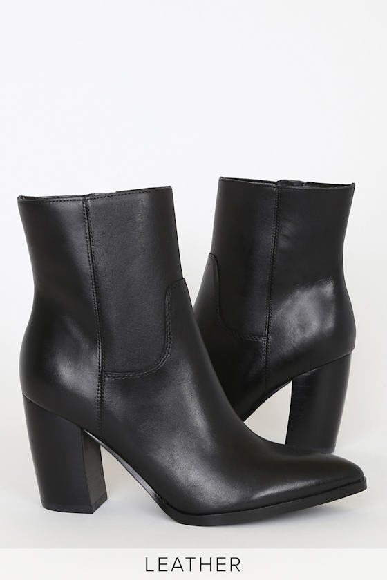 Giana Black Leather Pointed-Toe Mid-Calf Boots 1
