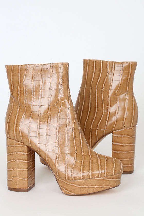 Layne Sand Croc Platform Ankle Booties 1
