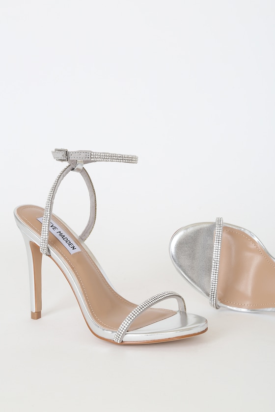 silver and rhinestone heels