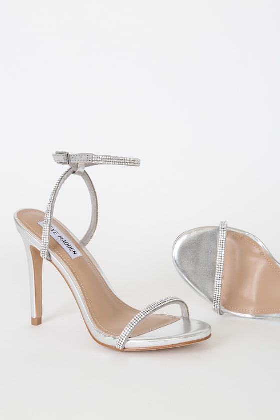 Festive Silver Rhinestone Ankle Strap Heels 1