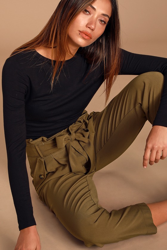 Chic Olive Green Pants - Paperbag Waist Pants - Tapered Pants - Lulus
