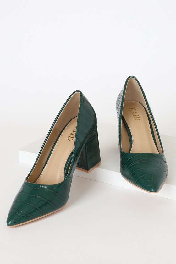 green pointed heels