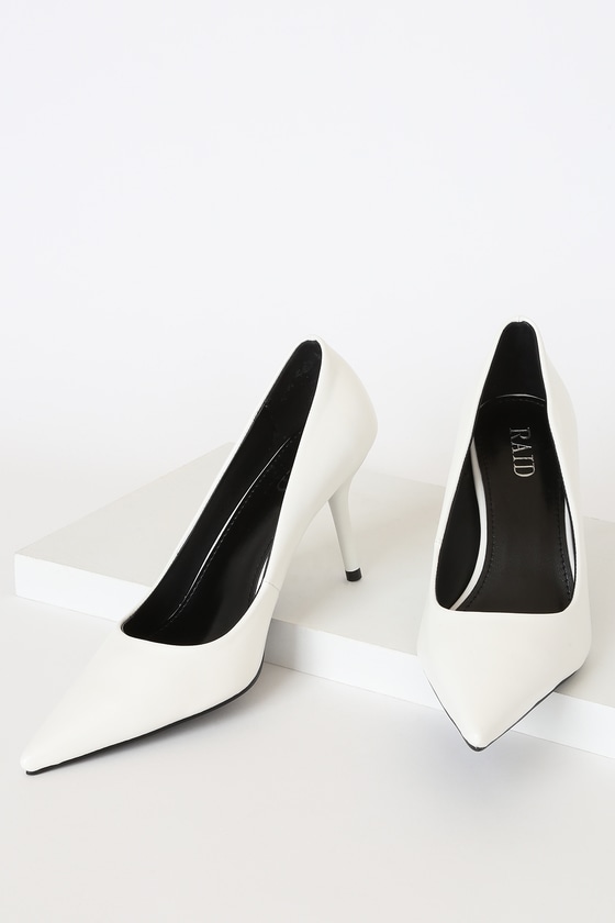 white pointed stiletto heels