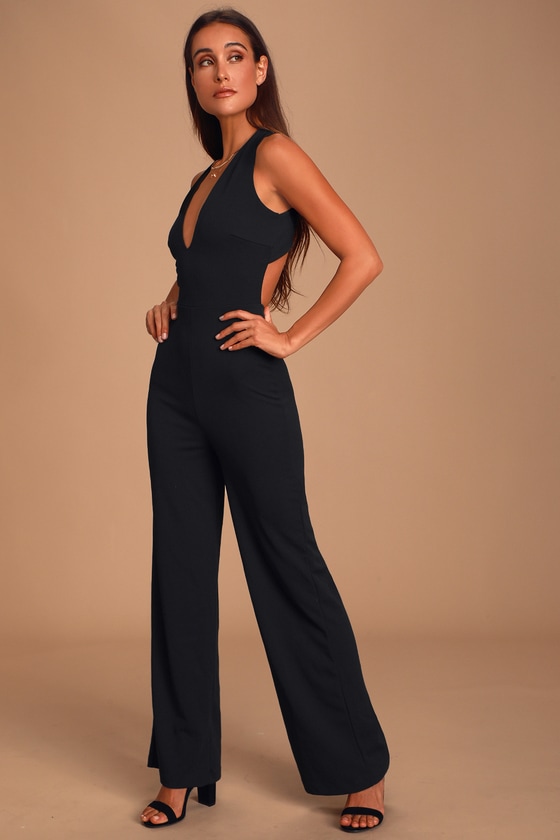 black backless jumpsuit