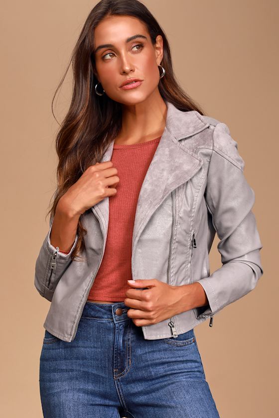 Cute Grey Moto Jacket Vegan Leather Moto Jacket Grey Jacket Lulus