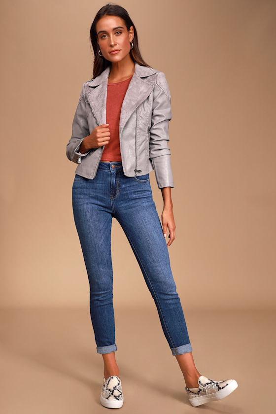 Ready to Roll Grey Vegan Leather Moto Jacket 1