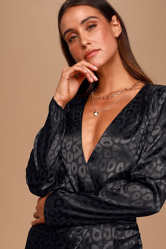 Wild Times Black Leopard Satin Long Sleeve Bodysuit 2