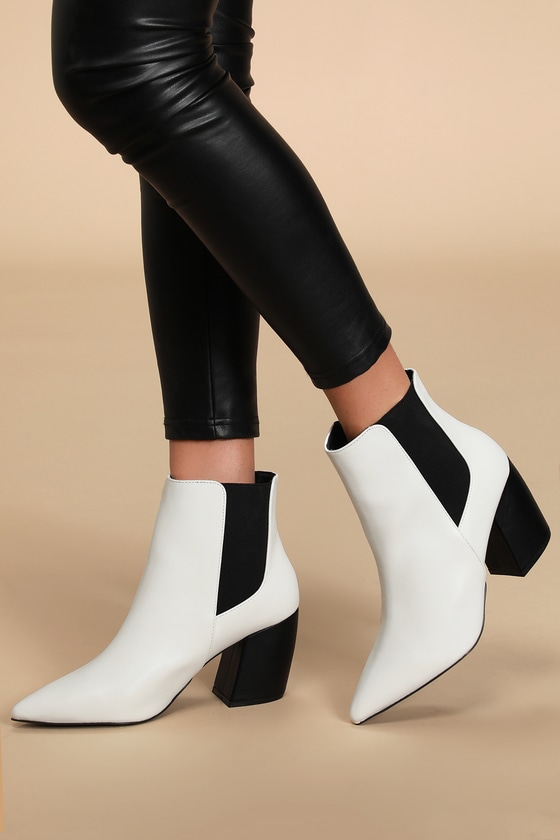 Cecy White Pointed Toe Ankle Booties