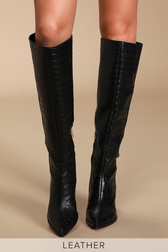 cohen crocodile knee high leather boots