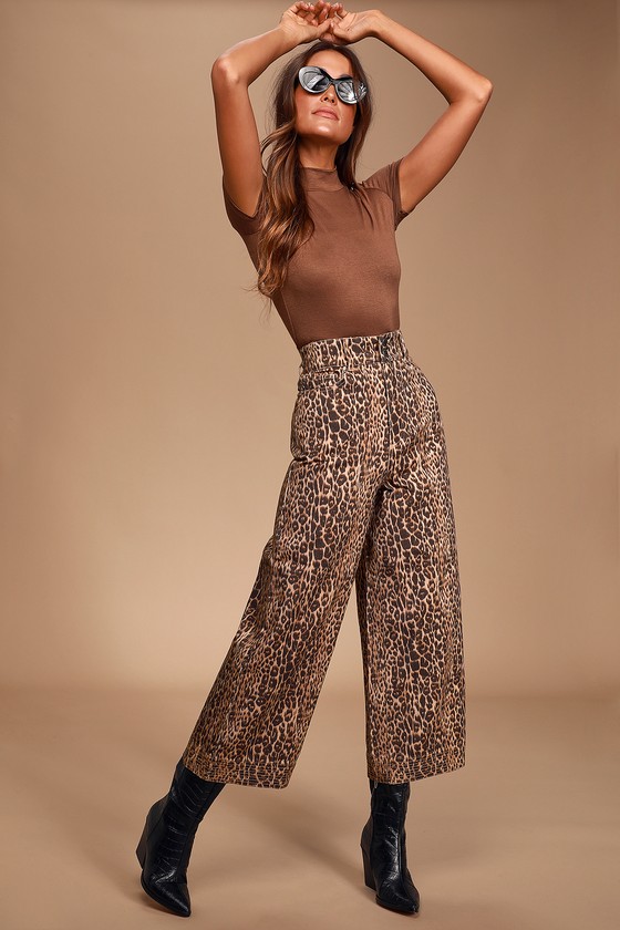 leopard print wide leg jeans