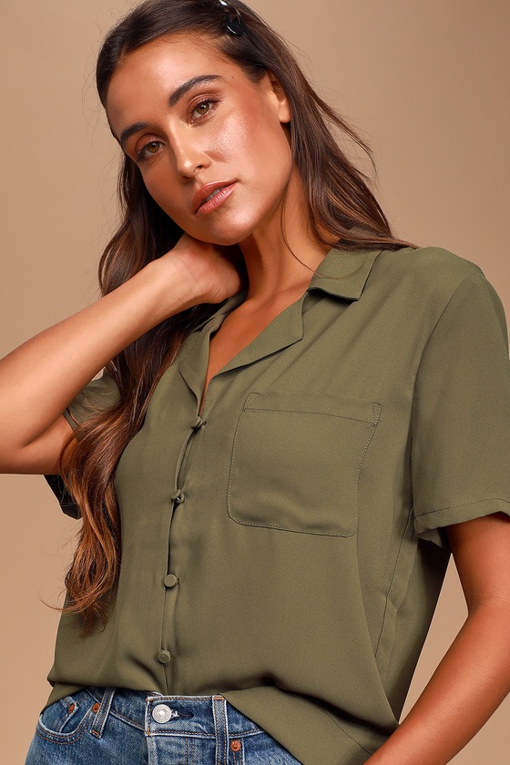 Chic Green Top - Button-Up Top - Short Sleeve Top - Office Top - Lulus