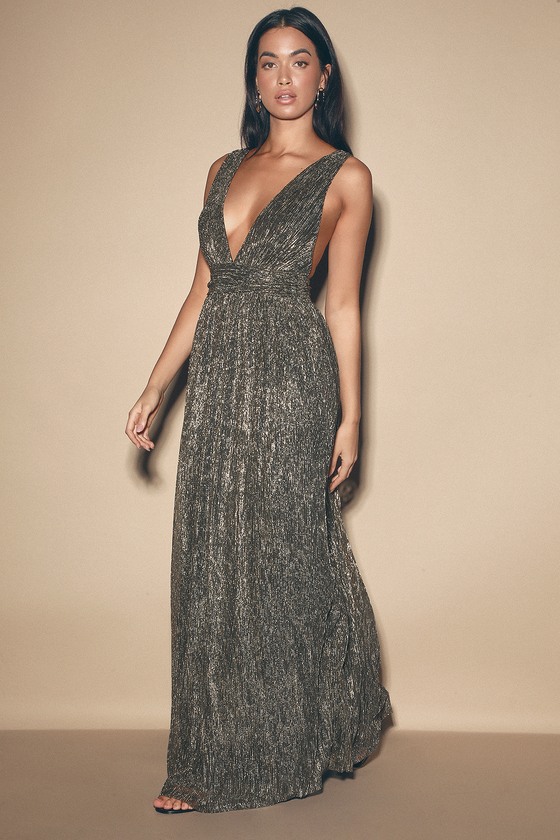 Looking Radiant Black and Gold Metallic Maxi Dress