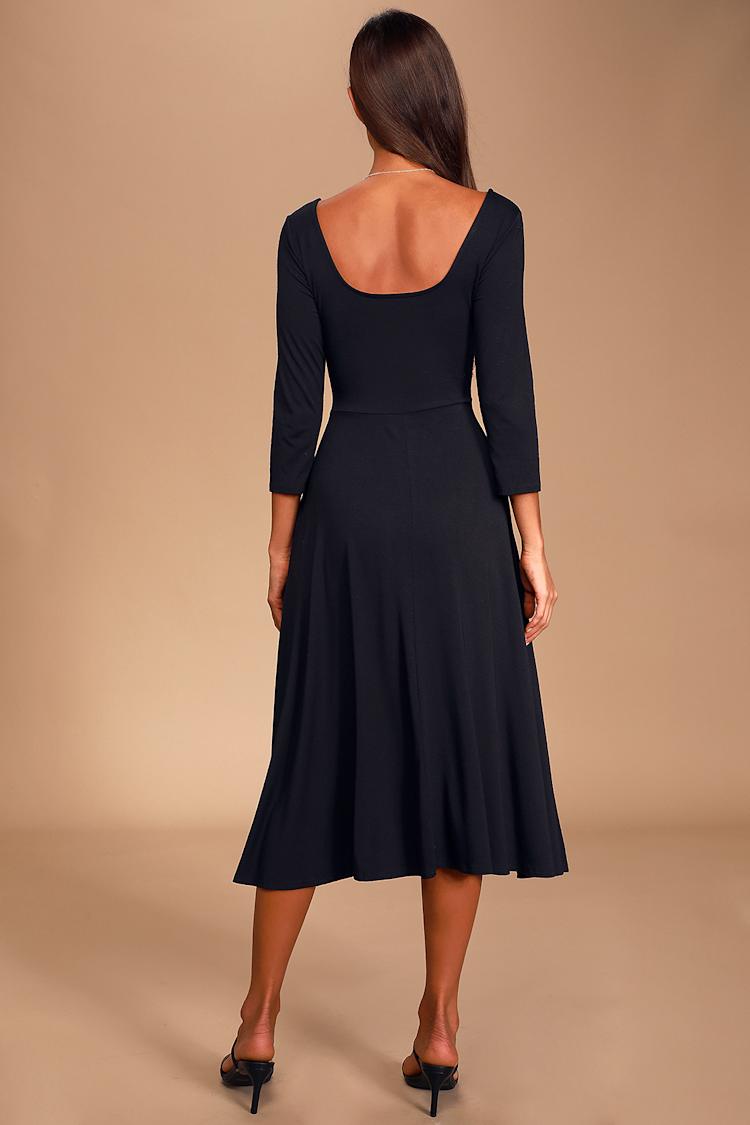 black midi dress with 3 4 sleeves Midi Jersey Faux Wrap with 3/4 Sleeves main image 1