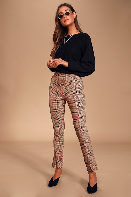 Flyin High Black Multi Plaid Notched Trousers 1