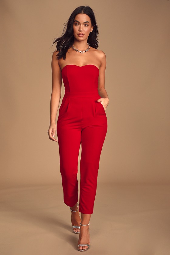 Paint the Town Bright Red Strapless Jumpsuit