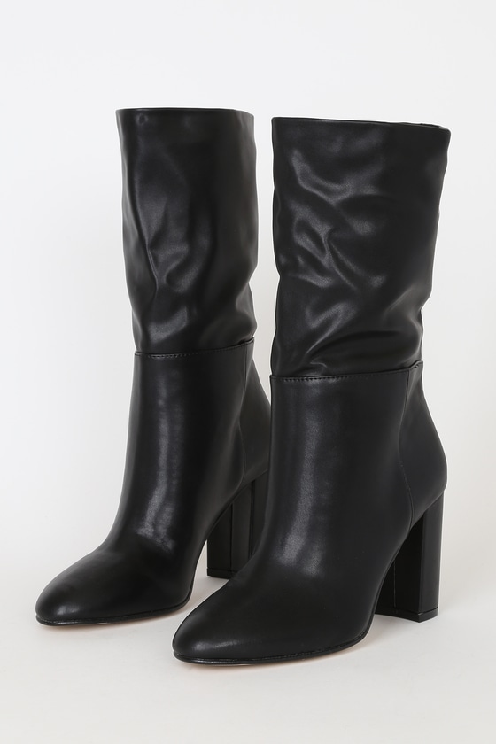 black mid calf boots heels