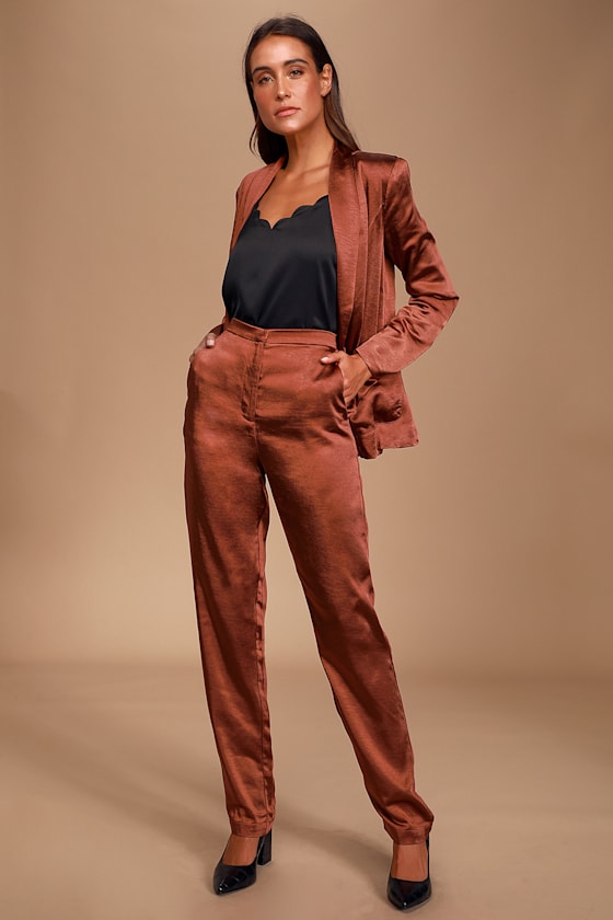 Très Chic Rust Brown Satin Trouser Pants 4