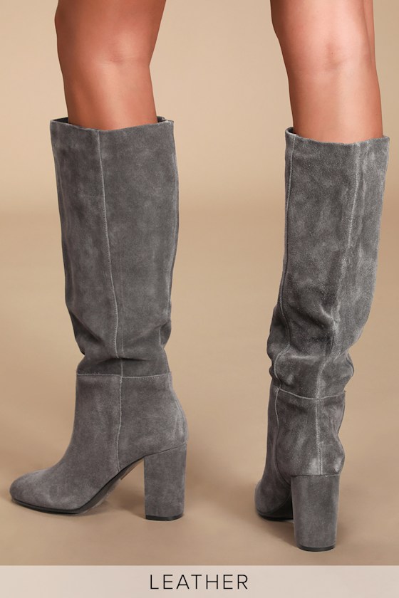 Krafty Gun Powder Grey Suede Leather Knee High Boots 2
