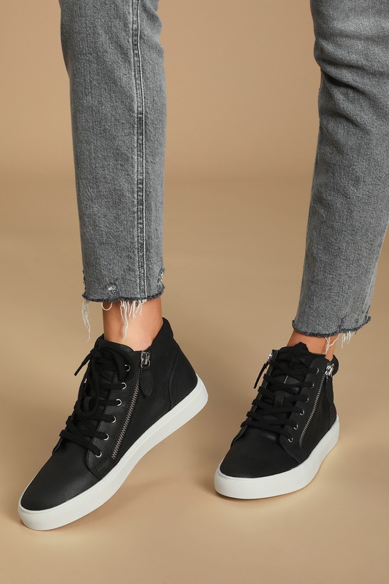 black suede high top sneakers