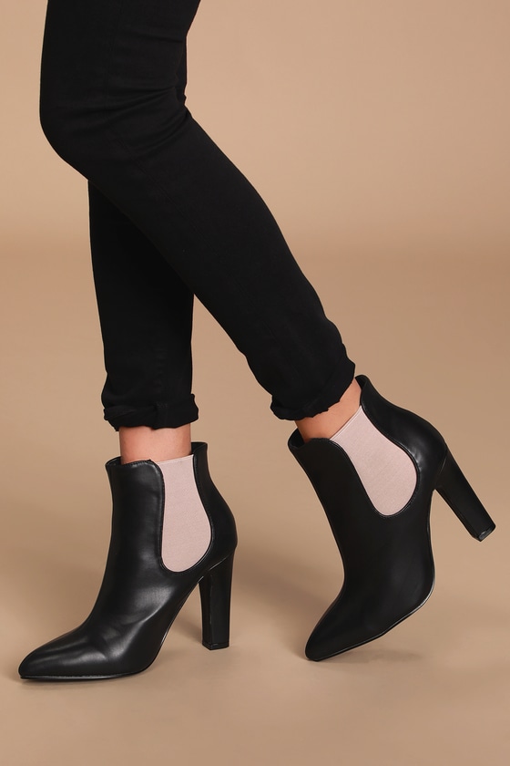 Rabea Black and Nude High Heel Ankle Booties