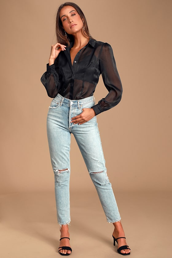 Make Your Move Black Sheer Organza Button-Up Top 2