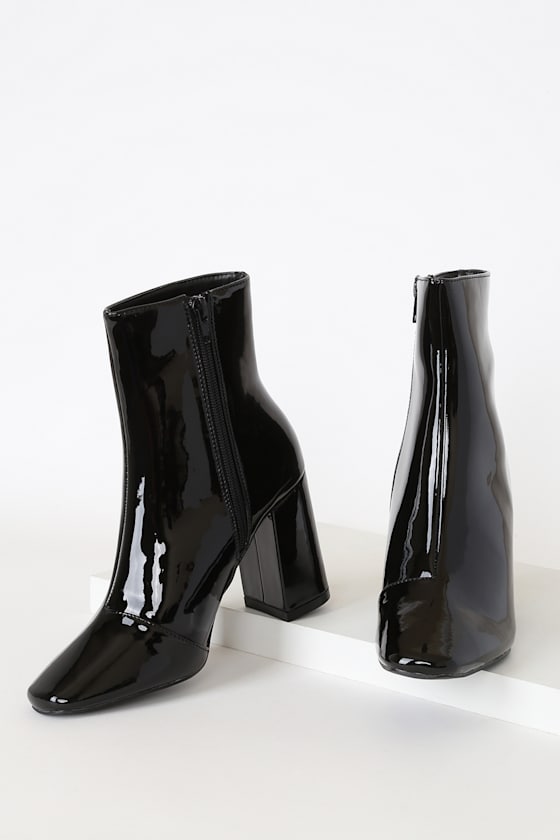 My Generation Black Patent High Heel Mid-Calf Boots 1