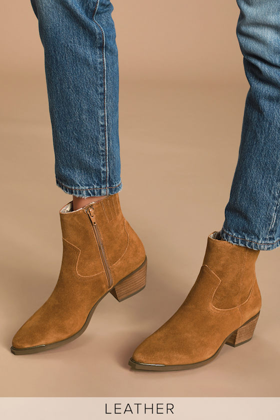 Creed Rust Brown Suede Leather Pointed-Toe Ankle Booties 2