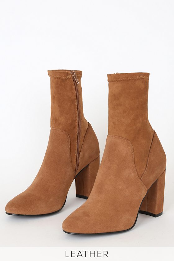 Kayla Cognac Suede Leather Mid-Calf Sock Boots 1