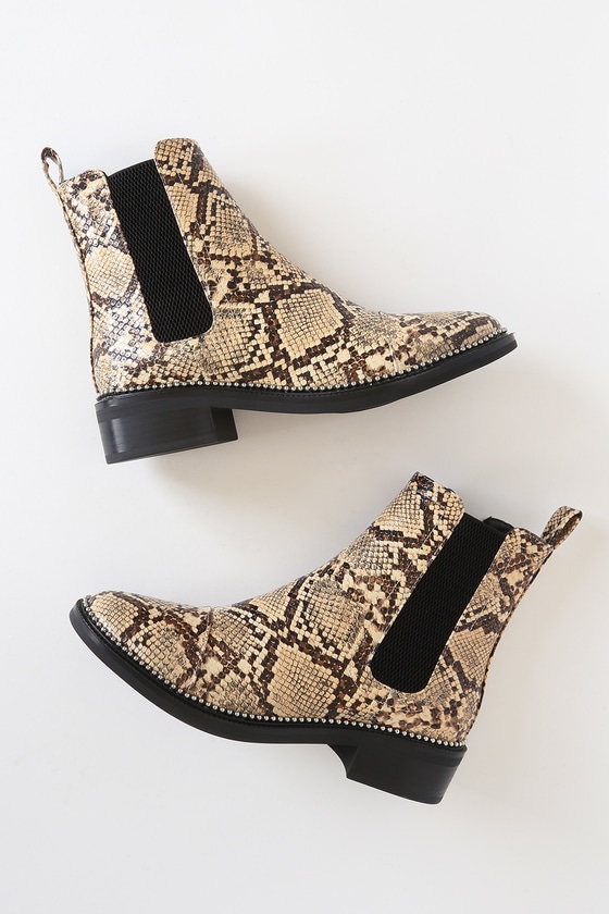 RAID Apple-1 Beige Snake Print Ankle High Heel Boots