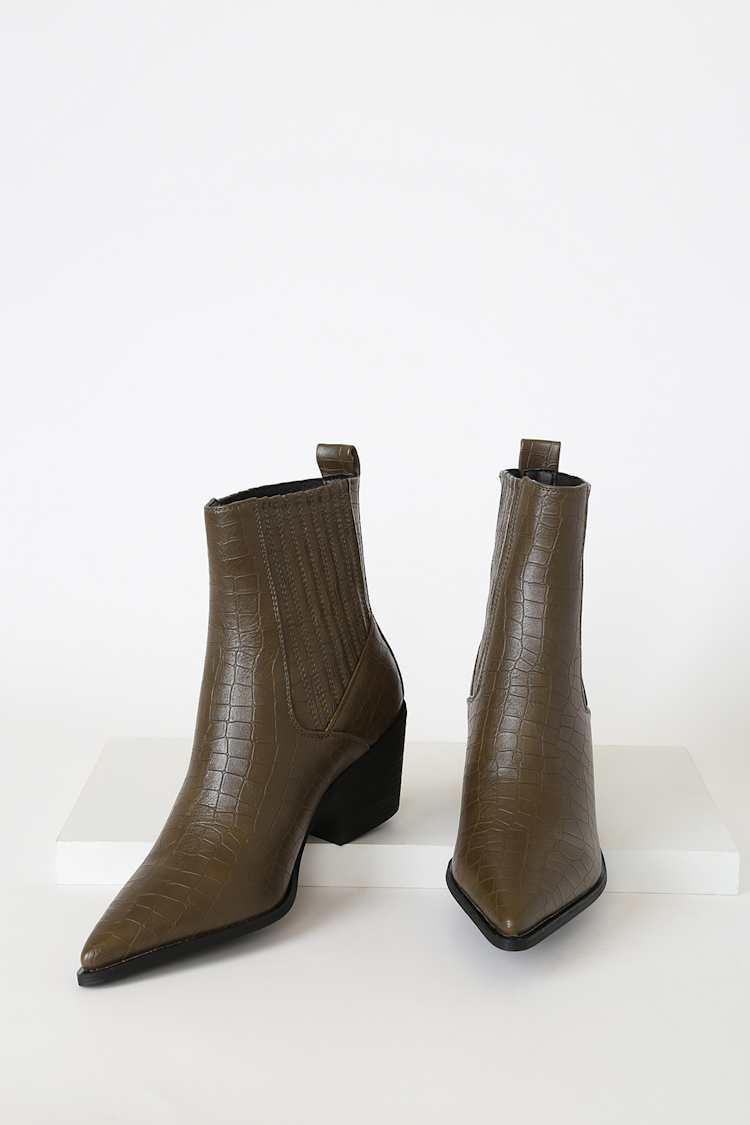 luft skraber Planet Raid Rocco Khaki Crocodile Boots - Ankle Boots - Crocodile Boots - Lulus