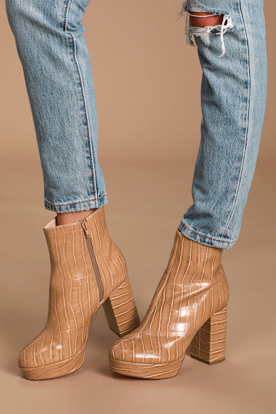 Layne Sand Croc Platform Ankle Booties 2