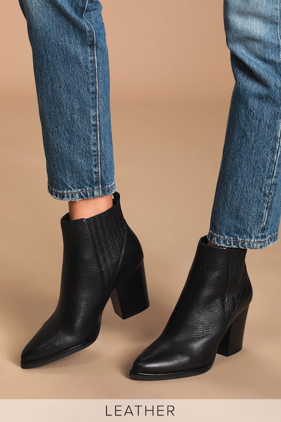 Alva Black Leather Pointed-Toe Ankle Booties 5