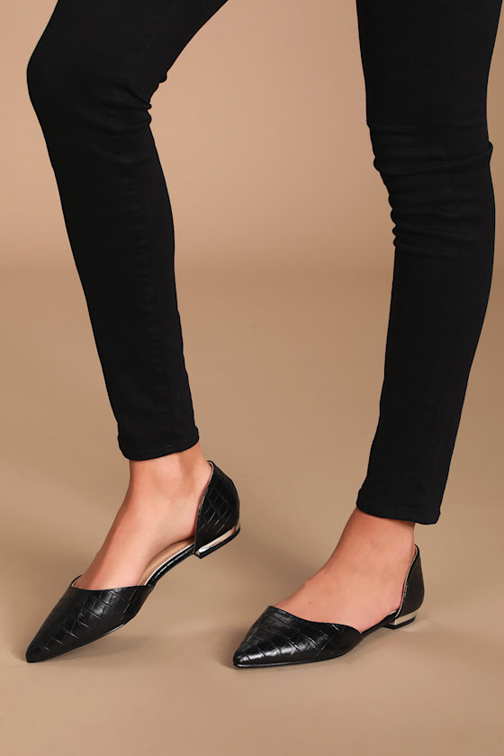 RAID Caroline Black D'Orsay Flats Vegan Leather Flats Lulus