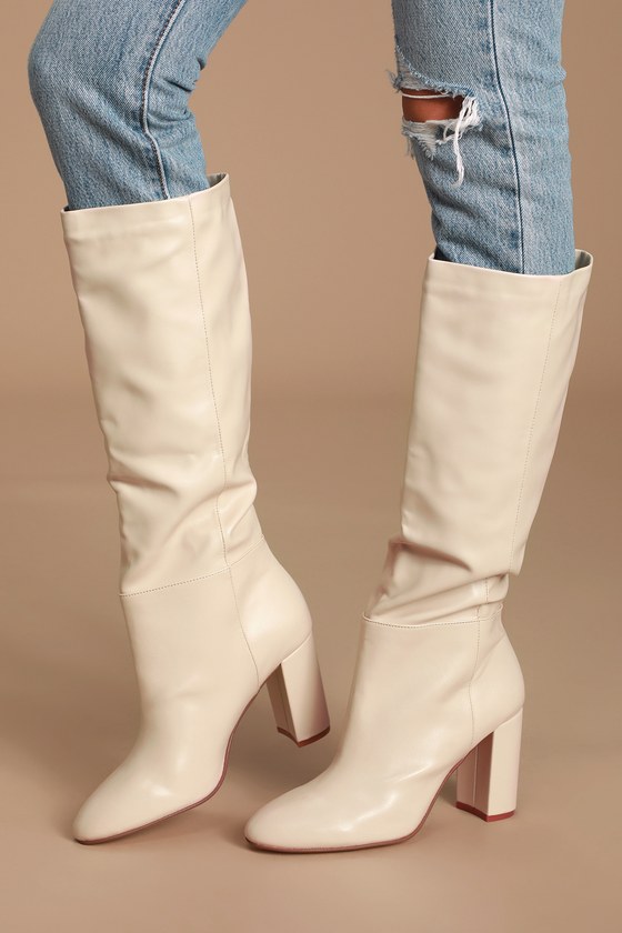 krafty ecru knee high boots