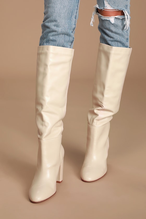 krafty ecru knee high boots