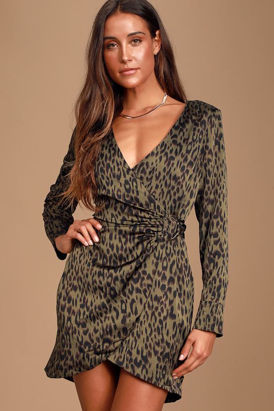 Dare You Olive Green Leopard Print Wrap Dress 2