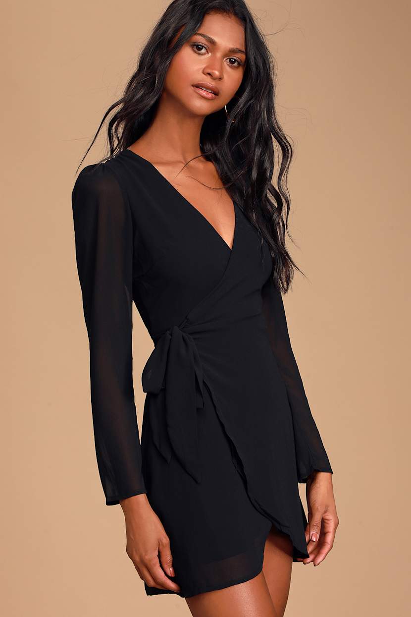 Chic Black Dress - Wrap Dress - Long Sleeve Dress - Black Dress - Lulus Chic Black Dress - Wrap Dress - Long Sleeve Dress - Black Dress - Lulus