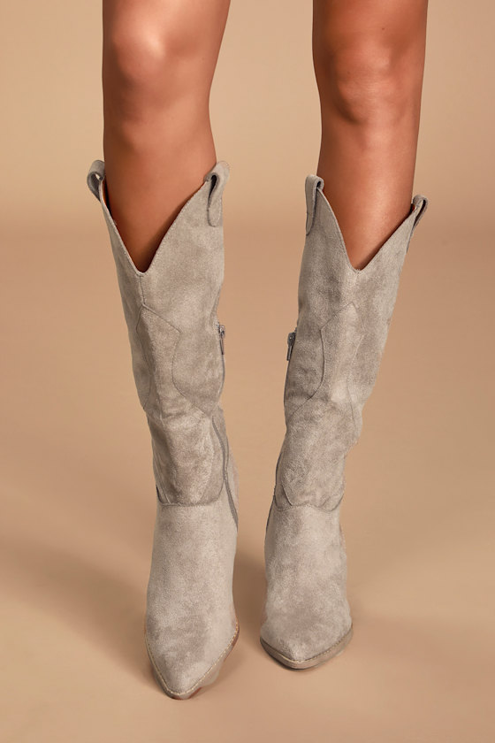 suede taupe knee high boots