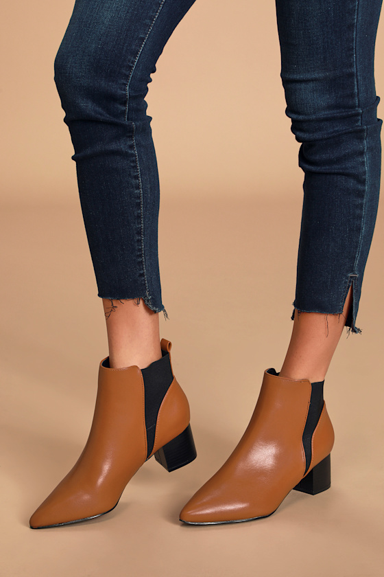 tan ankle booties low heel