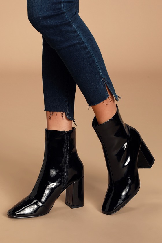 Stylish Black Patent Boots - Black Booties - High Heel Booties - Lulus