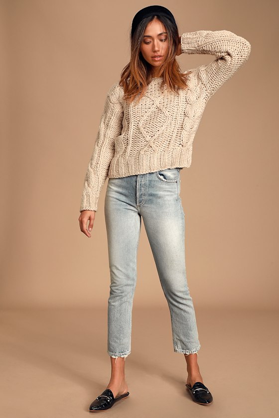Jaylene Beige Cable Knit Sweater 3